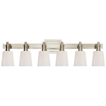 Bryant Six-Light Linear Bath Sconce in Polished Nickel with White Glass