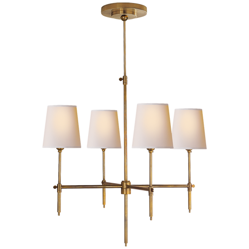 Bryant Small Chandelier in Hand-Rubbed Antique Brass with Natural Paper Shades