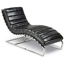 Chaise Lounge in Vintage Black Leather, Home Furnishings, Laura of Pembroke