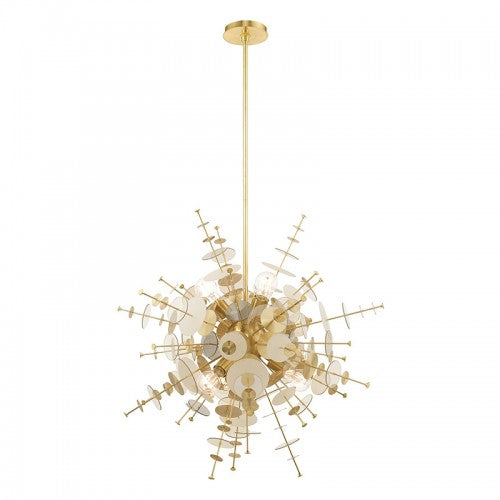 Circulo 6 Light Satin Brass Pendant Chandelier, Lighting, Laura of Pembroke