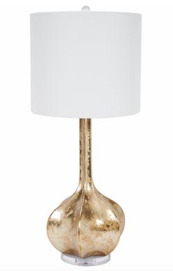 DISTRESSED CHAMPAGNE SILVER ALEX TABLE LAMP WITH WHITE LINEN SHADE
