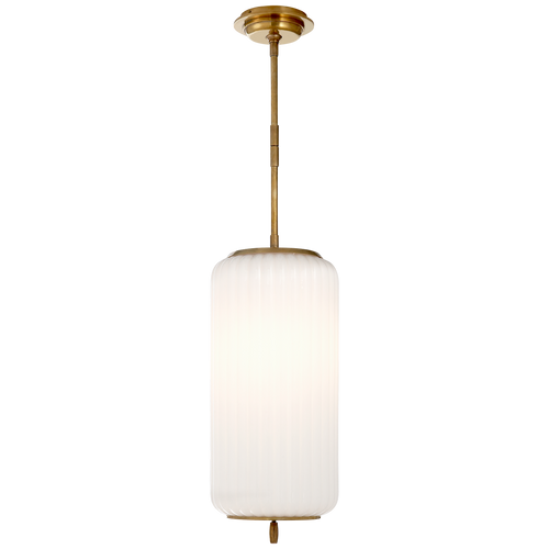 Eden Medium Pendant in Hand-Rubbed Antique Brass with White Glass