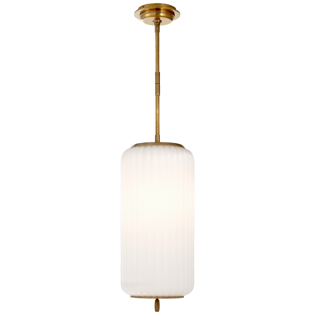 Eden Medium Pendant in Hand-Rubbed Antique Brass with White Glass