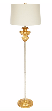 GRACE ANTIQUE GOLD & SILVER FLOOR LAMP WITH NATURAL LINEN SHADE