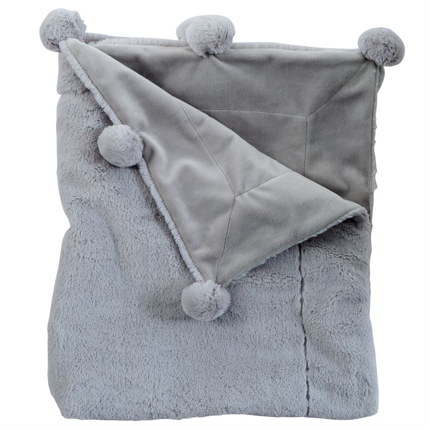 GREY POM POM BLANKET