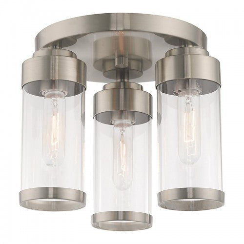 Hillcrest 3 Light Brushed Nickel Ceiling Mount, Lighting, Laura of Pembroke