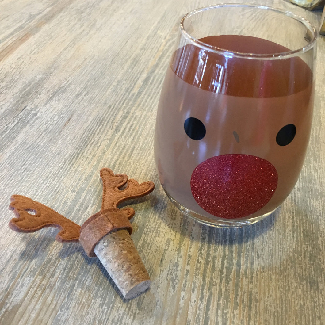 Reindeer Stemless Wine Glass set, Gifts, Mud Pie, Laura of Pembroke