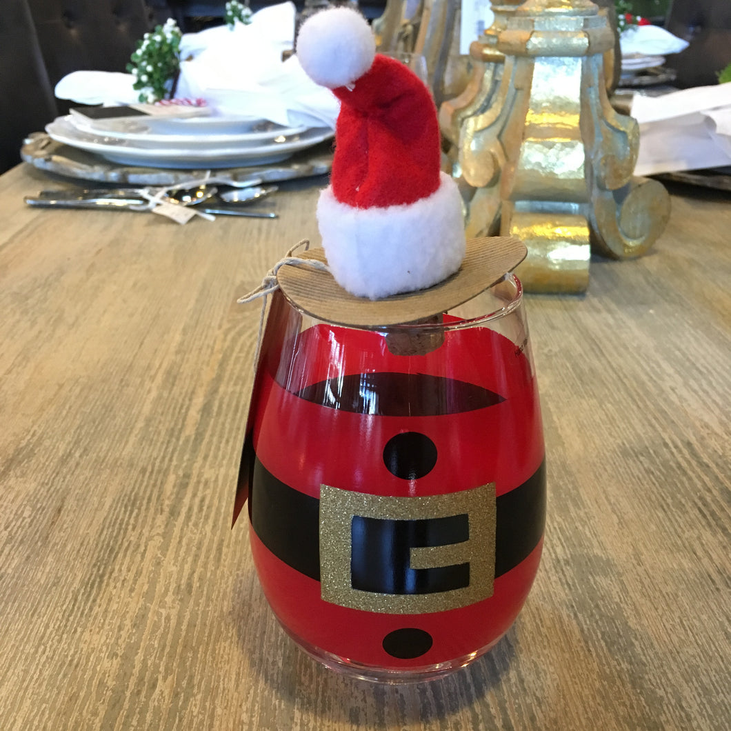 Santa Stemless Wine Glass set, Gifts, Mud Pie, Laura of Pembroke