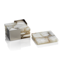 AGATE COASTERS ON METAL TRAY S/4