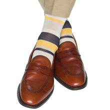 INDIGO BLUE, CREAM, CLASSIC NAVY, TAN AND YOLK DOUBLE STRIPE 
