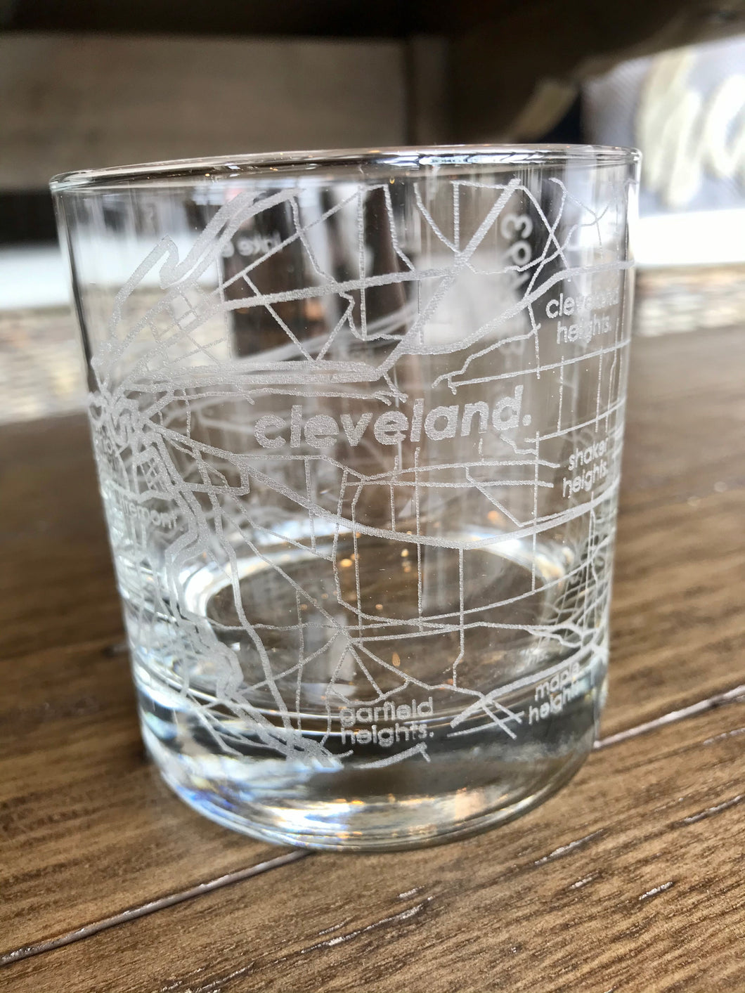 CLEVELAND OH MAP ROCKS WHISKEY GLASS