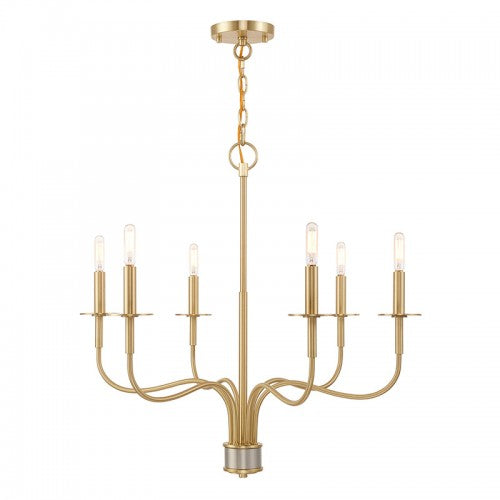 Lisbon 6 Light Satin Brass Chandelier, Lighting, Laura of Pembroke