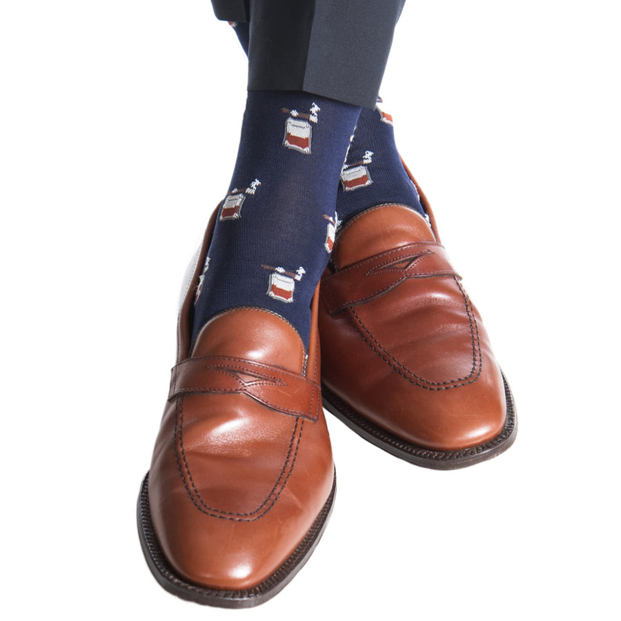CLASSIC NAVY W/WHISKEY BOURBON CIGAR MC SOCK