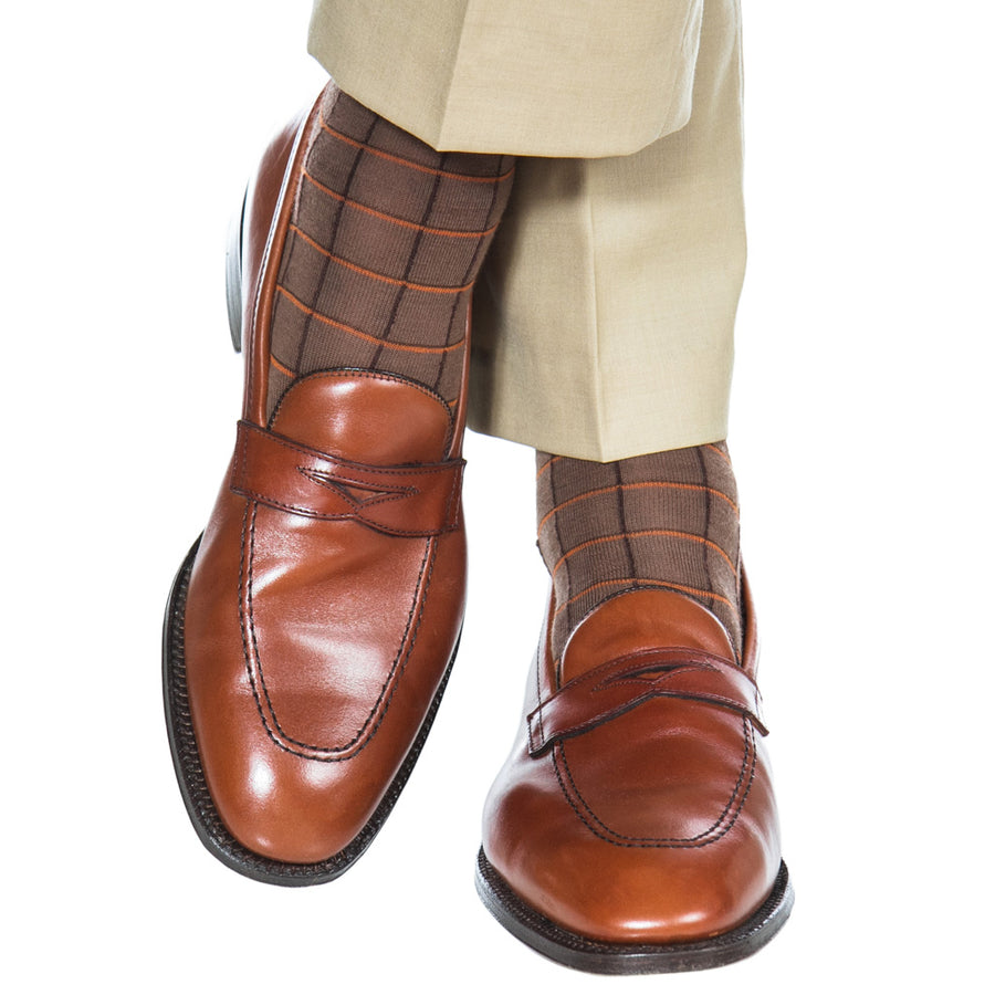 BROWN W/WINDOWPANE MC SOCK