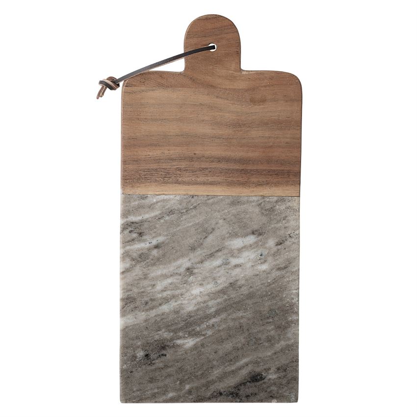 Marble & Acacia Wood Tray/Cutting Board w/ Leather Tie & Canape Knife