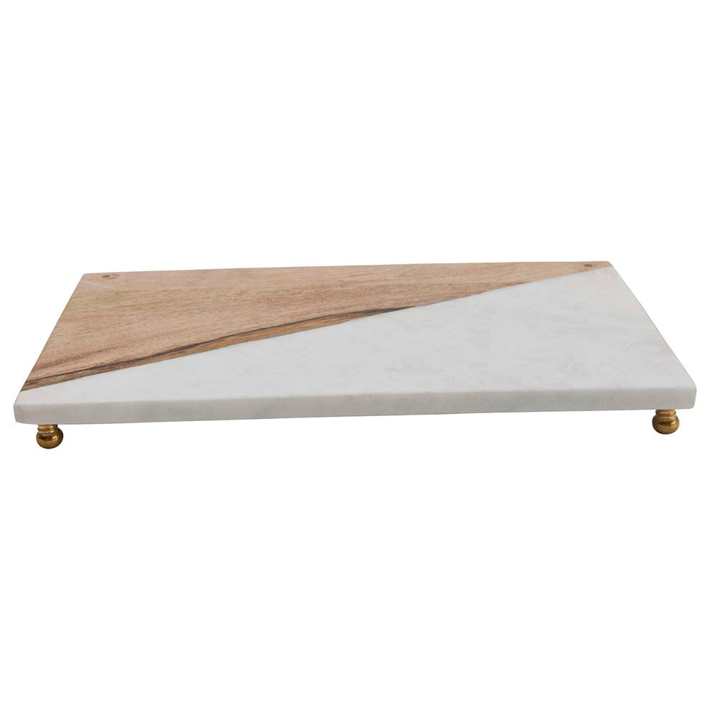 Marble & Mango Wood Board w/ Brass Feet