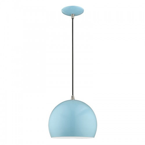 Metal Shade Mini Pendants 1 Light Shiny Baby Blue Mini Pendant, Lighting, Laura of Pembroke