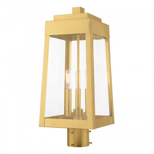 Oslo 3 Light Satin Brass Post Top Lantern, Lighting, Laura of Pembroke