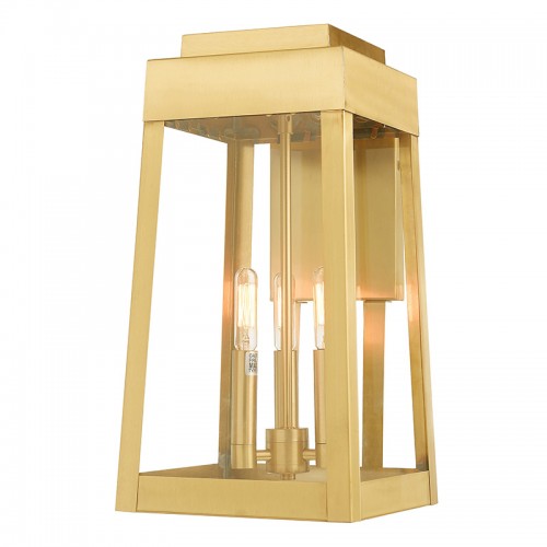Oslo 3 Light Satin Brass Wall Lantern, Lighting, Laura of Pembroke