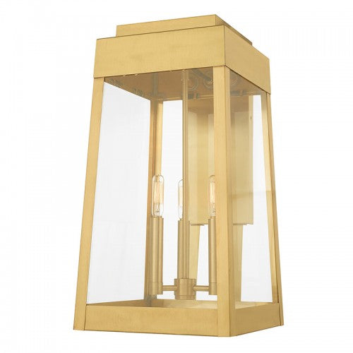 Oslo 3 Light Satin Brass Wall Lantern, Lighting, Laura of Pembroke