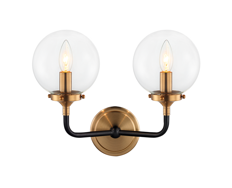 PARTICLE  2 LIGHT WALL SCONCE- AGED BRASS/BLACK