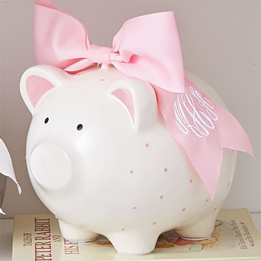 Pink Piggy Bank With Bow, Gifts, Mud Pie, Laura of Pembroke