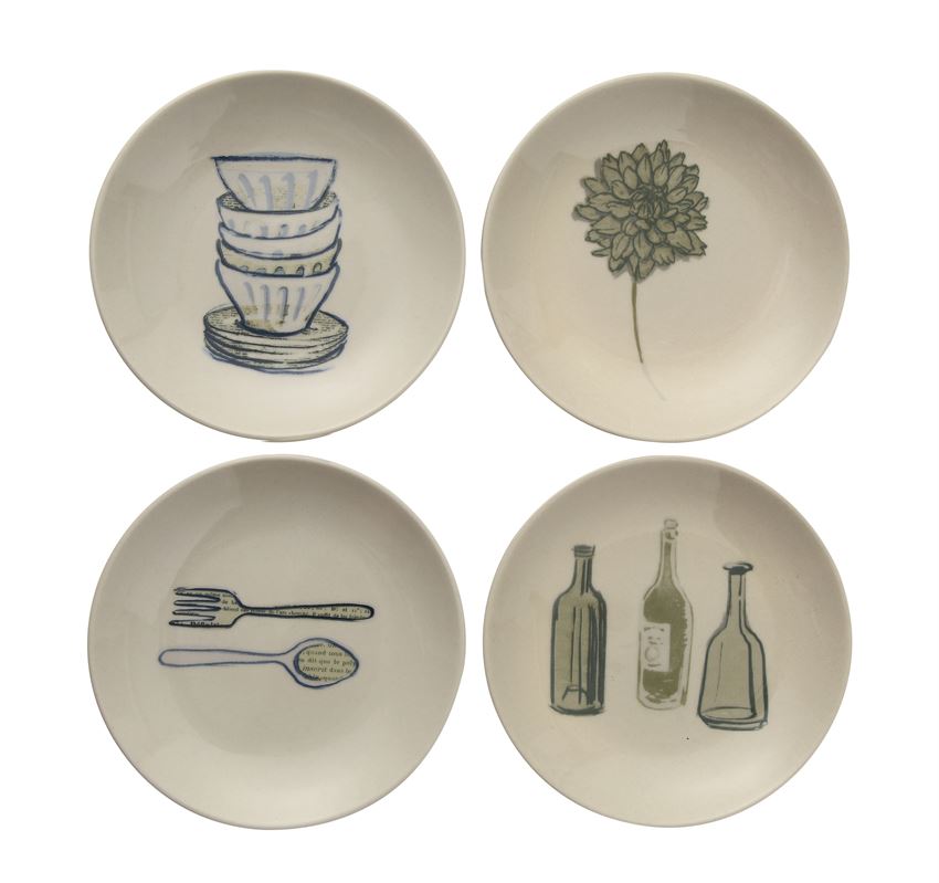 Round Stoneware Plate, 4 Styles