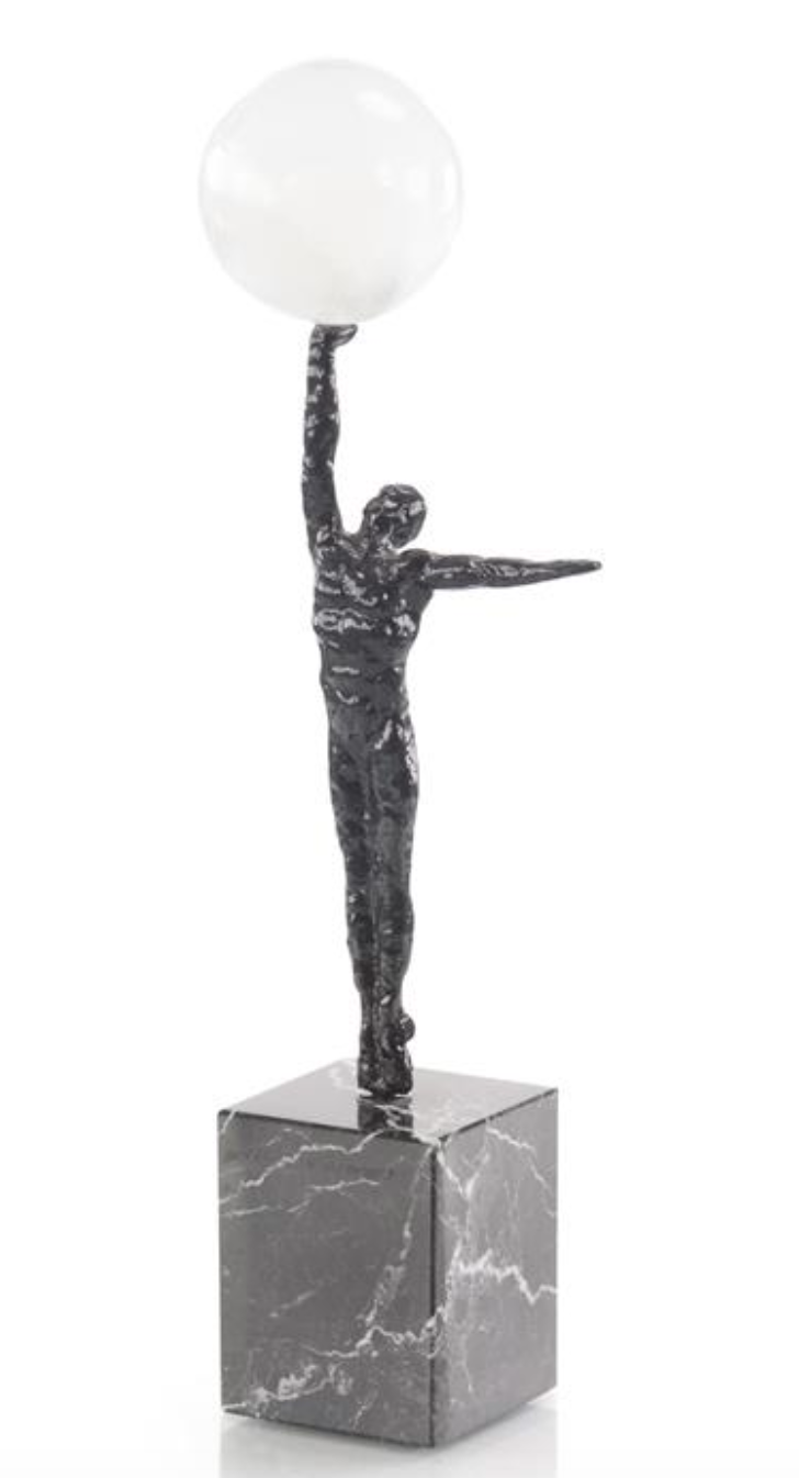 MALE FIGURE BALANCING SELENITE BALL