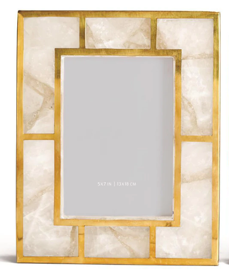 WHITE QUARTZ WITH BRASS TRIM 5X7 FRAME