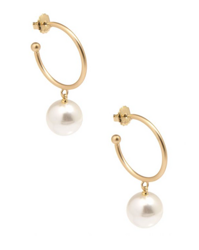 Pearl Bead Drop Hoop Earring