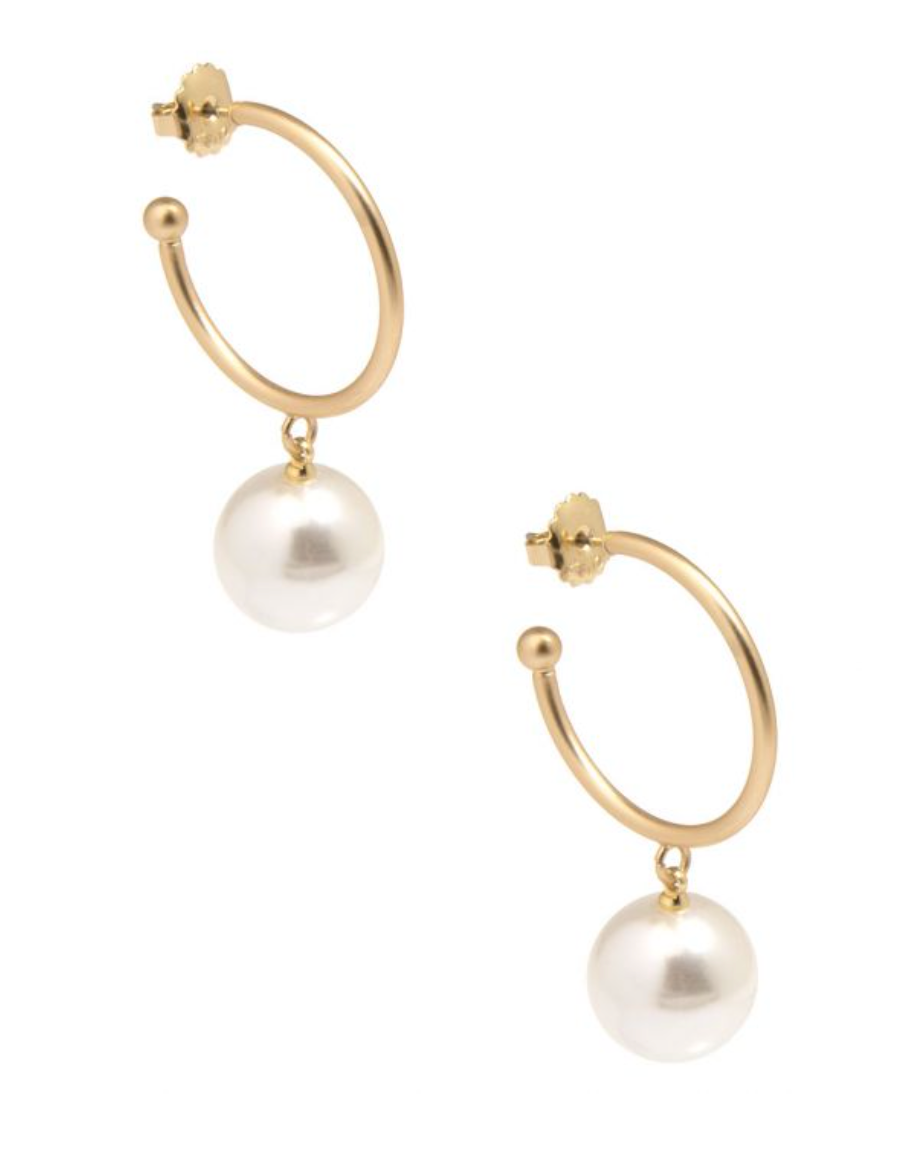 Pearl Bead Drop Hoop Earring