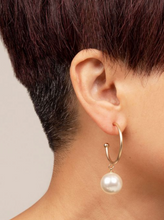 Pearl Bead Drop Hoop Earring
