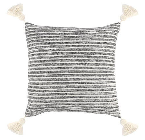 18X18 GREY/IVORY TASSEL PILLOW