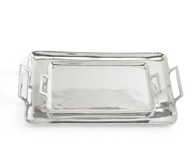 CRILLION HIGH POLISHED SILVER TRAY WITH HANDLES -LARGE