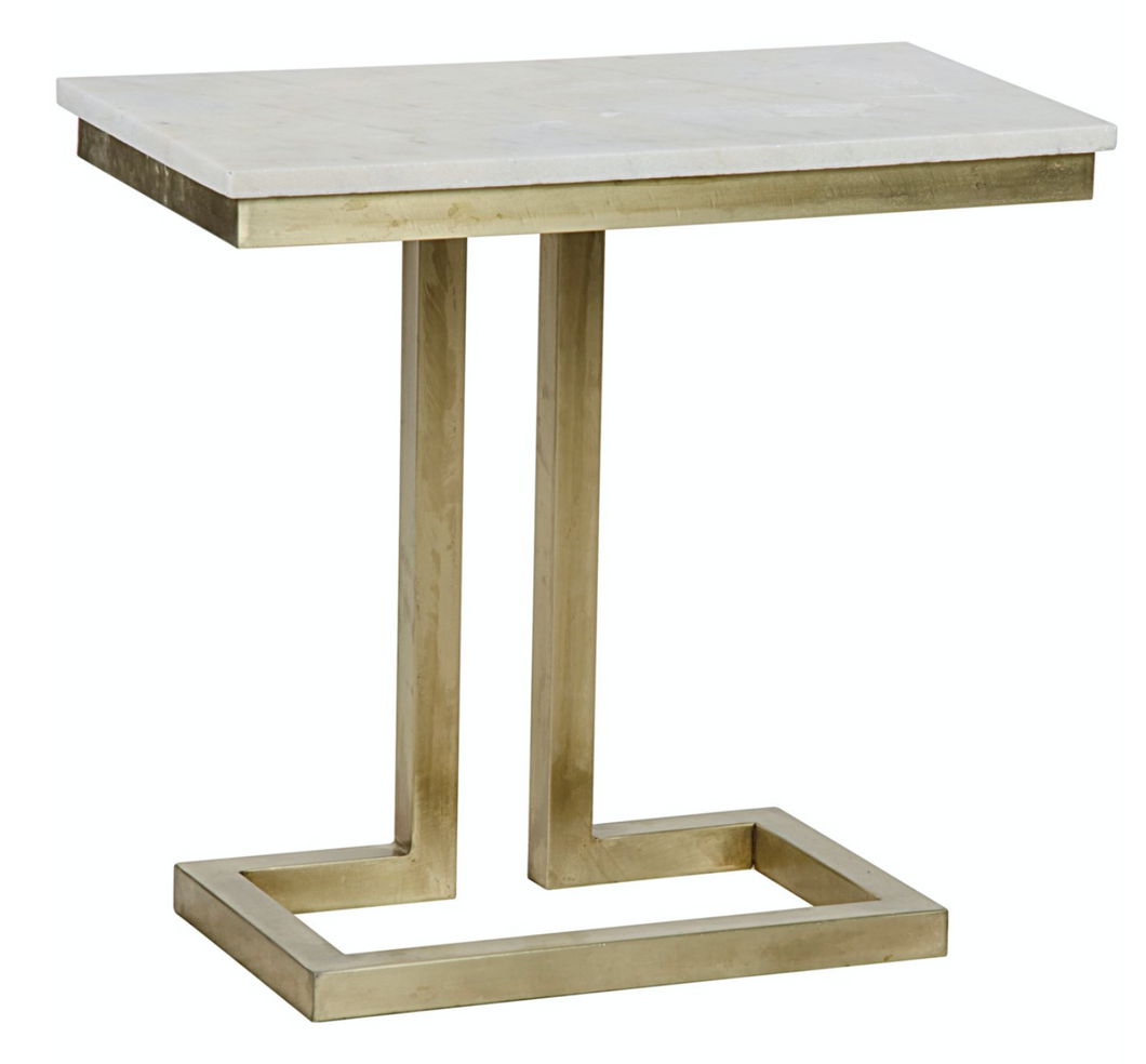 Side Table, Antique Brass, Metal and Quartz