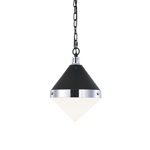 Sphercon Matte Black & Chrome 1 Light Opal Pendant