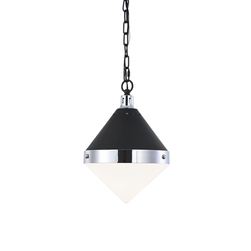 Sphercon Matte Black & Chrome 1 Light Opal Pendant