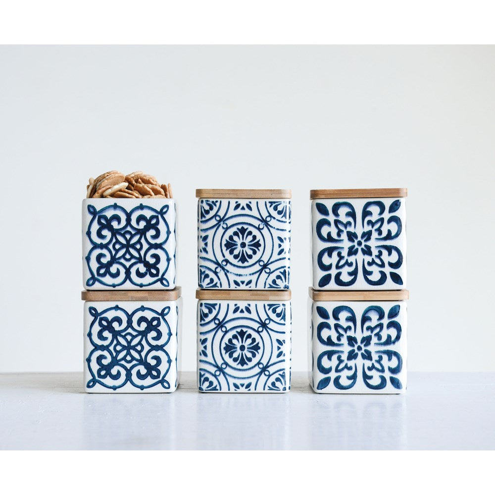 Square Square Stoneware Canisters w/ Bamboo Lid