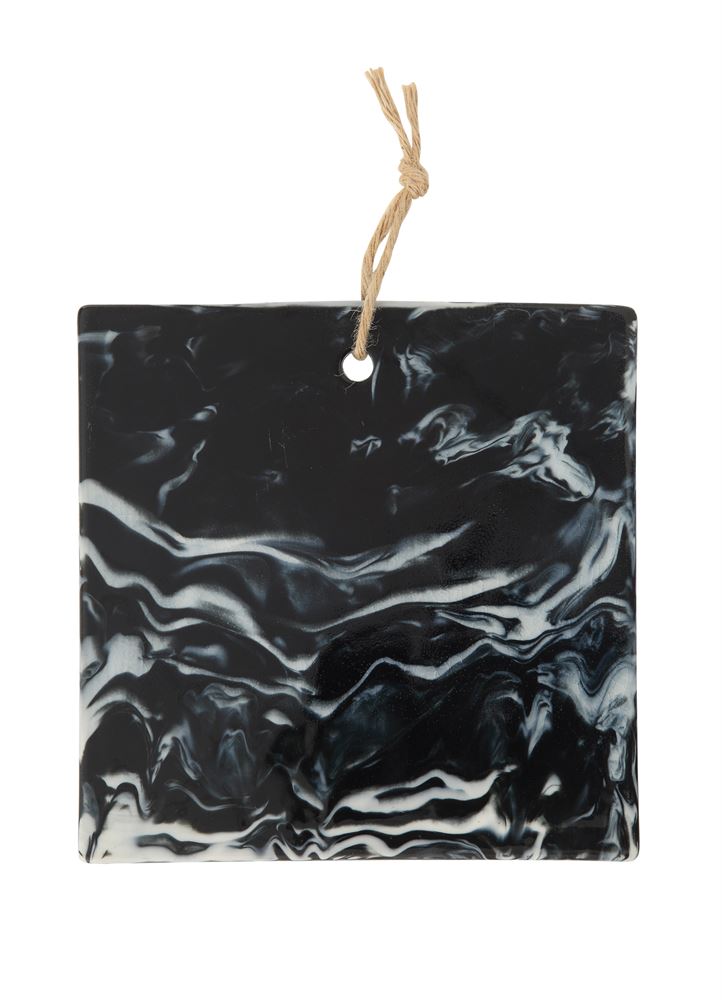 Square Ceramic Cheese/Cutting Board, Charcoal Marble Glaze