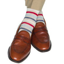 TAN, CREAM, RED, SKY BLUE AND INDIGO BLUE QUAD STRIPE