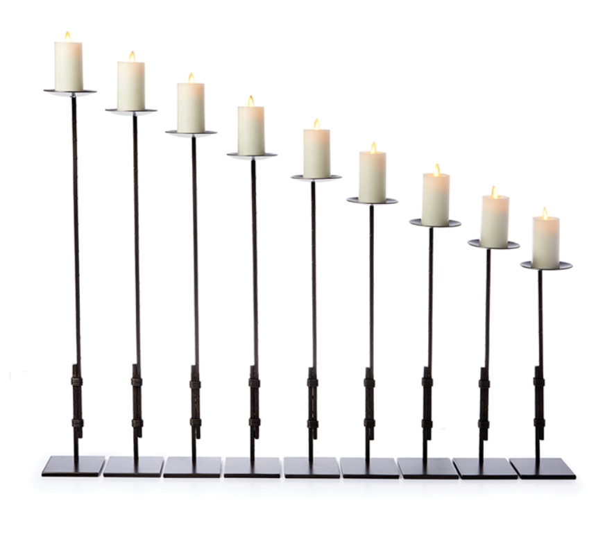 TIERED IRON CANDLE STANDS, SET OF 9