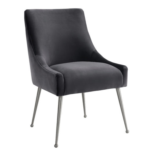 BEATRIX DARK GREY VELVET SIDE CHAIR, SILVER LEGS