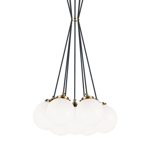 Bougie Aged Gold Brass with Black Rod 7 Light Pendant