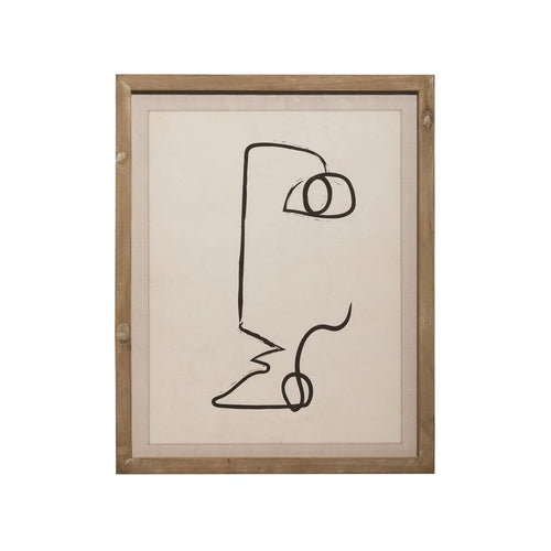 Wood Framed Glass Wall Decor w/ Abstract Face