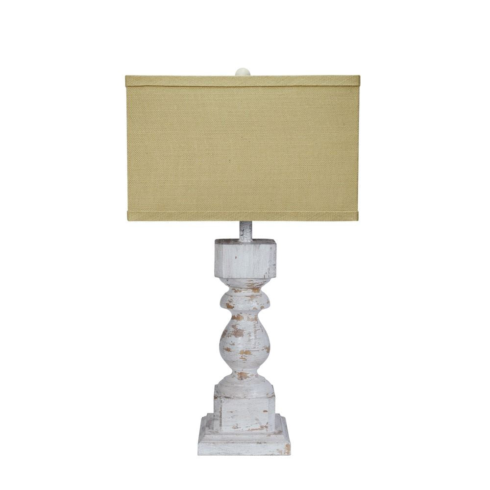 Wood & Metal Table Lamp with Shade, Distressed Cream, Home Furnishings, Laura of Pembroke