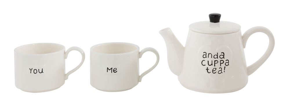 Stackable Teapot and 2 Mugs, White, Gifts, Laura of Pembroke