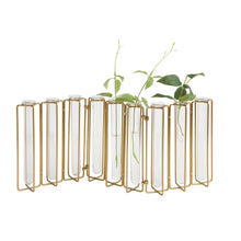 METAL AND GLASS JOINTED VASE WITH 9 TEST TUBES