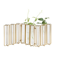 METAL AND GLASS JOINTED VASE WITH 9 TEST TUBES