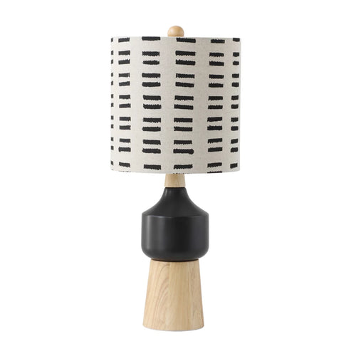 WOOD & CERAMIC MUDCLOTH PATTERN TABLE LAMP