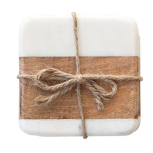 SQUARE MARBLE WOOD COASTERS S/4